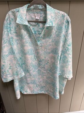 Sigrid Olsen Aqua Floral V-Neck Tunic